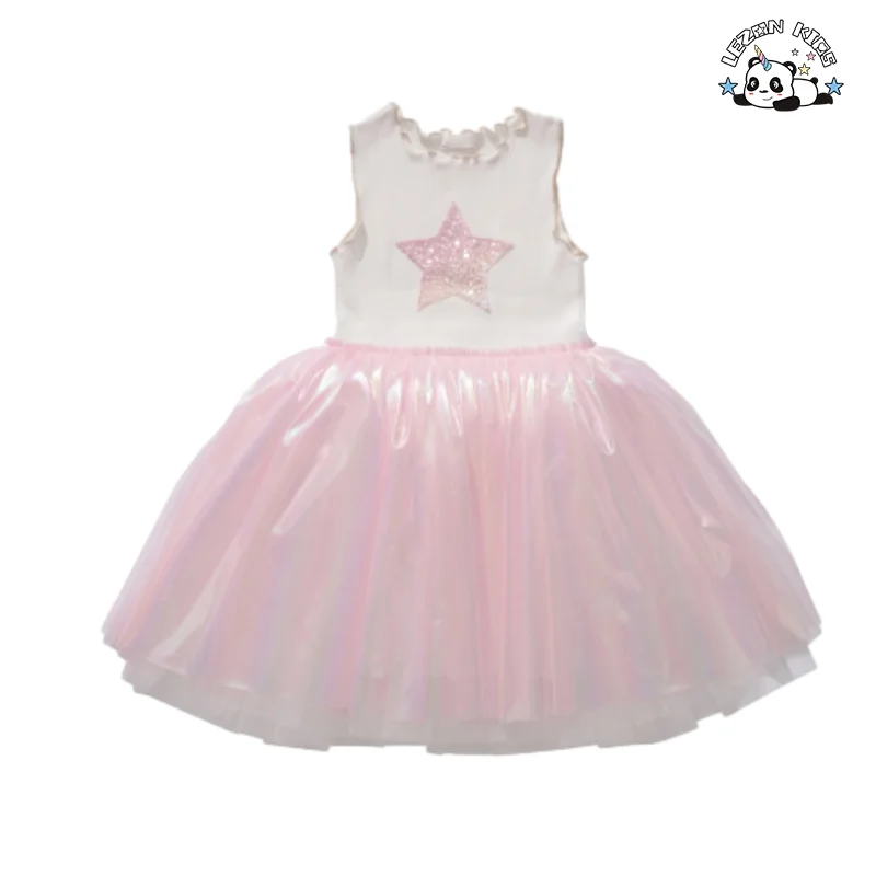 LEZONKIDS - Girls Summer Sleeveless Metallic Tulle Dress Girls Tulle Dress